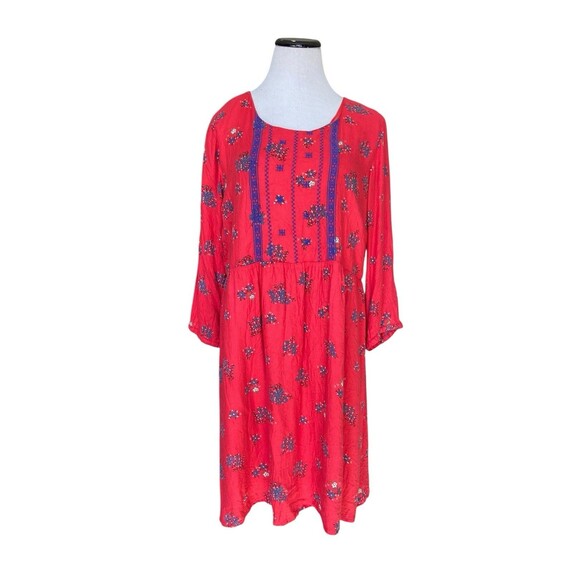 Old Navy Dresses & Skirts - Old Navy Women Boho Floral Dress Size XL Red Peasant Festival Artisan Embroidery